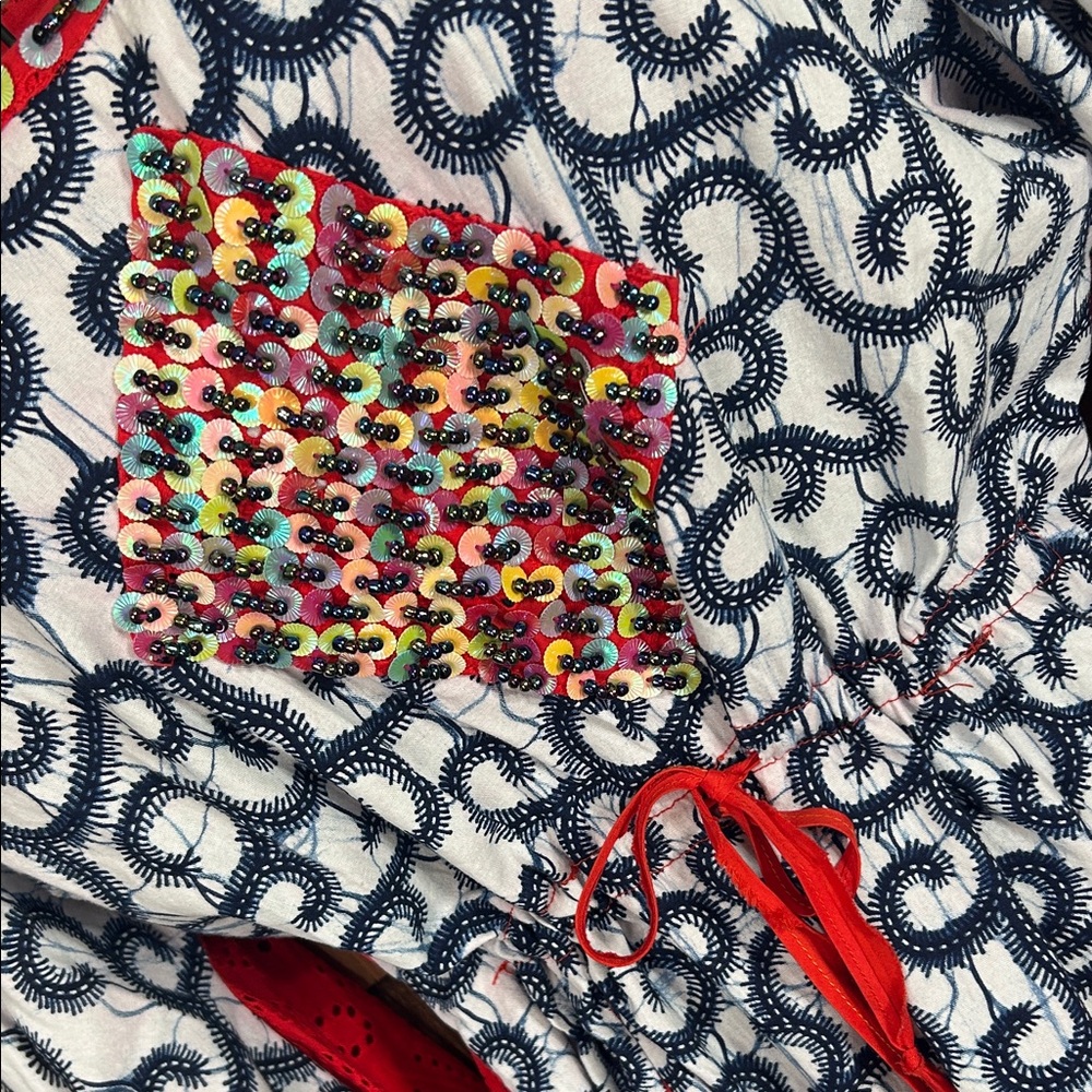 Vibrant Patterned Sequins Drawstring Waist Flare … - image 4